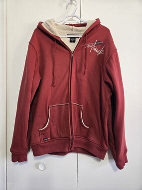 Tony Hawk Red Sherpa Lined Zip Hoodie XL Skate Streetwear Fleece Jacket